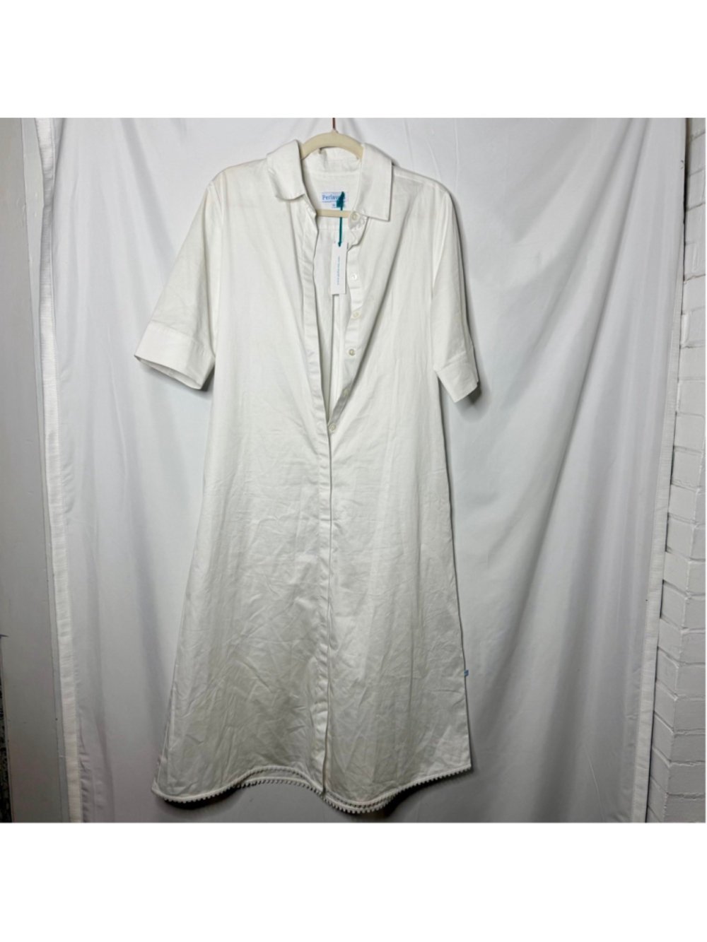 NEW With Tags Women's Perlavera White Cotton Gigi Shirt Dress Size Small